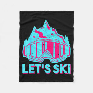Let's ski, retro goggles ski vintage 80s 90s skiin fleece blanket