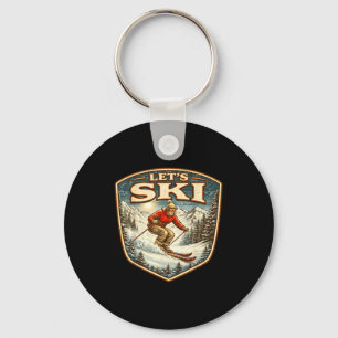 Lets ski vintage skier retro skiing lover keychain