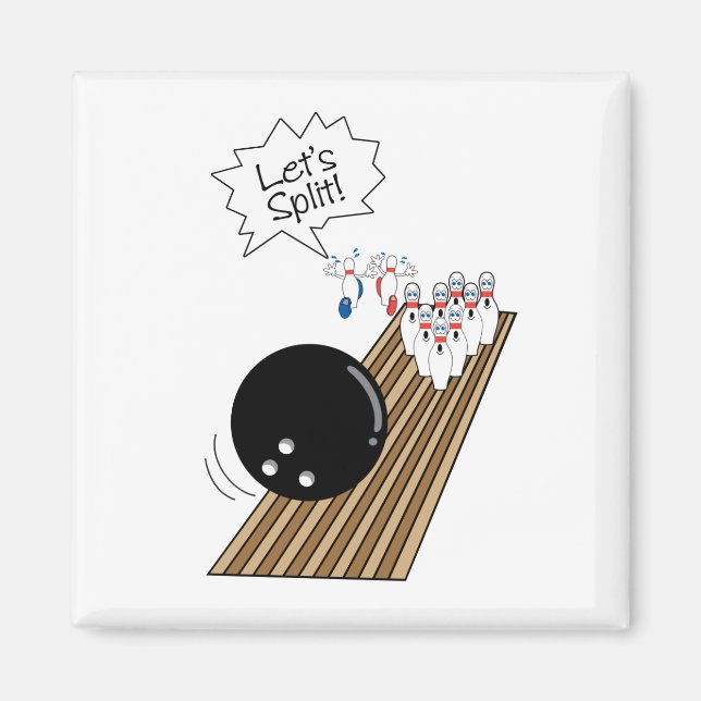 lets split scared bowling pins cartoon humor magnet (Front)