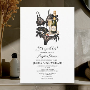 Let's Spoil Her Bra Lace Lingerie Bridal Shower  Invitation