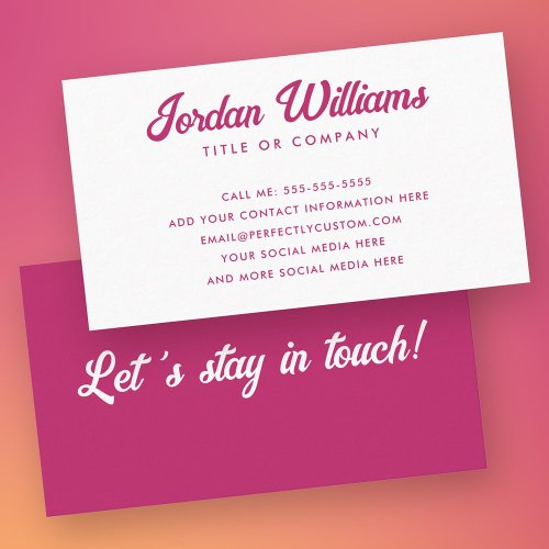 Lets stay in touch trendy fuchsia retro business card