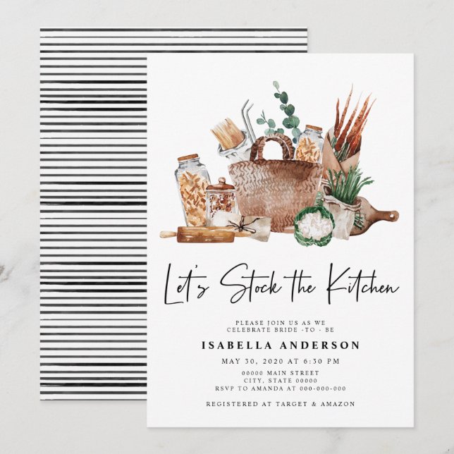 Let's Stock the Kitchen Greenery Bridal Shower Invitation (Front/Back)