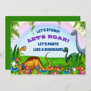 Let's Stomp And Roar Dinosaur Birthday Party Invitation