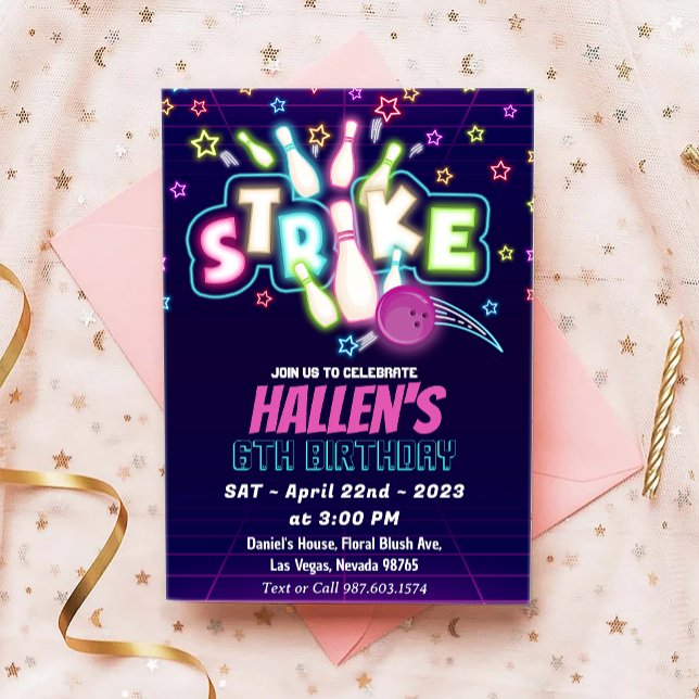 Let's Strike Bowling Birthday Party Invitation (Creator Uploaded)