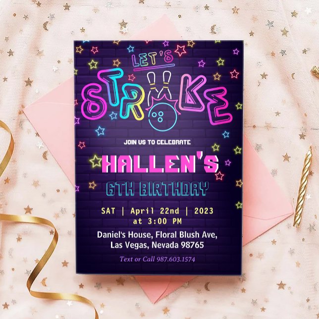 Let's Strike Bowling Birthday Party Invitation (Creator Uploaded)