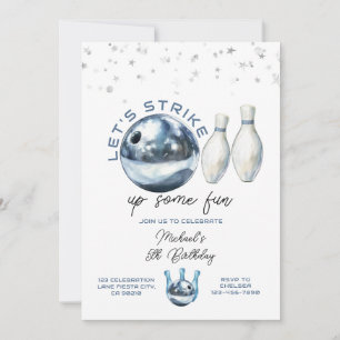 Let's Strike Boy 5th Galaxy bowling birthday party Invitation