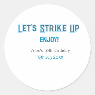 Let's strike up blue gray happy 10 birthday name classic round sticker
