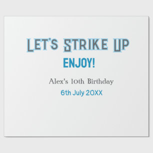 Let's strike up blue gray happy 10 birthday name wrapping paper