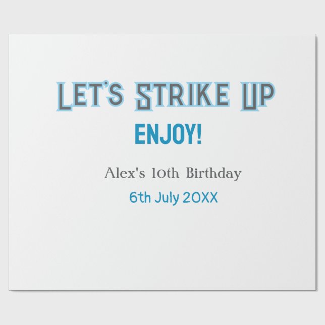 Let's strike up blue gray happy 10 birthday name  wrapping paper (Flat)
