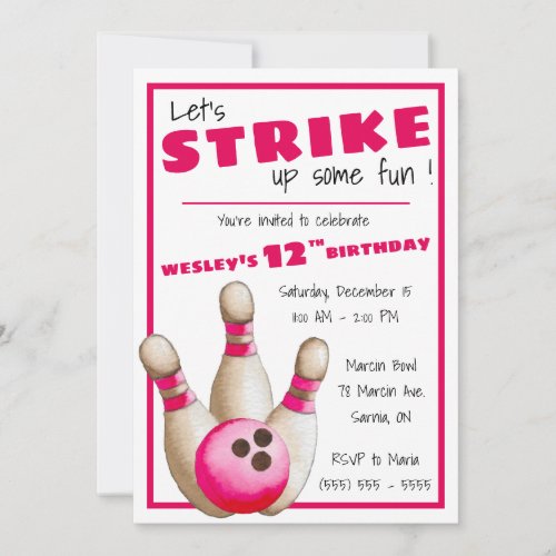 Lets Strike Up Some Fun Bowling Birthday Party Invitation