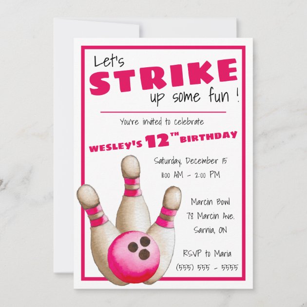 Let's Strike Up Some Fun! Bowling Birthday Party Invitation | Zazzle