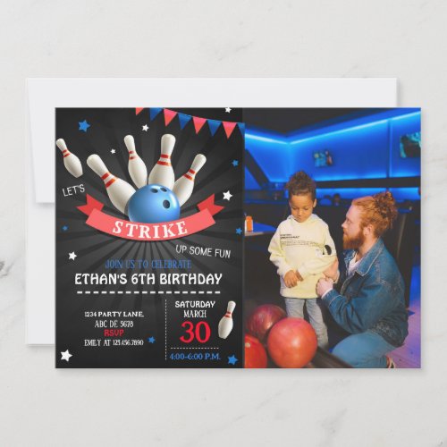 Lets Strike Up Some Fun Bowling Birthday Photo Invitation