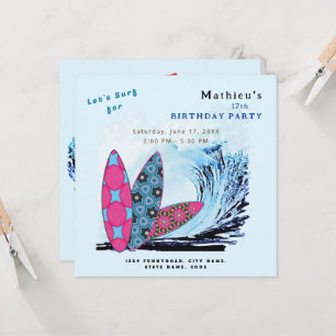 Let's surf surfboard beach birthday party invitation