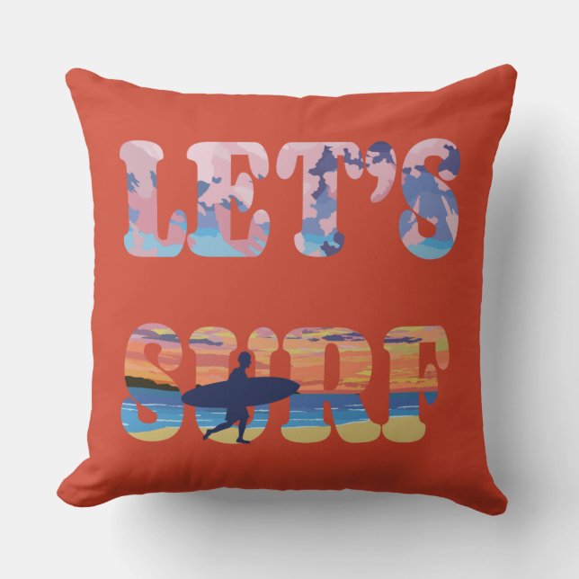 Let's Surf Throw Pillow (Front)