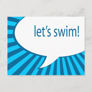 let's swim! comic speech bubble postcard