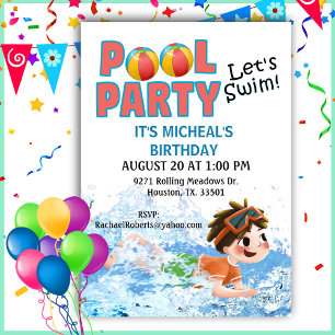 Let's Swim Pool Party Birthday Invitation