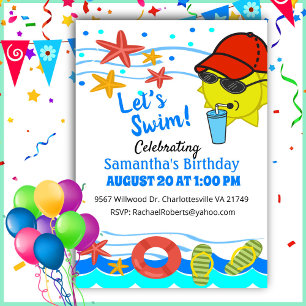 Let's Swim Pool Party Birthday Invitation