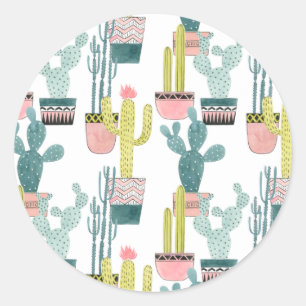 Let's Taco About Love Cactus Pattern Classic Round Sticker