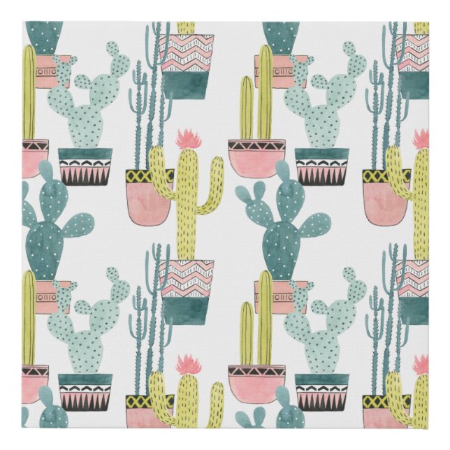 Let's Taco About Love | Cactus Pattern Faux Canvas Print (Front)