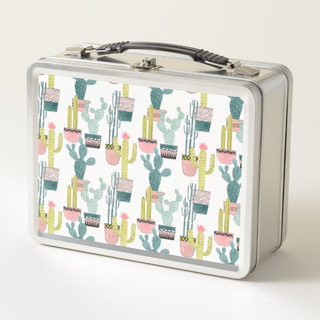 Let's Taco About Love | Cactus Pattern Metal Lunch Box (Front)