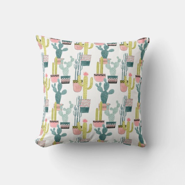 Let's Taco About Love | Cactus Pattern Throw Pillow (Front)