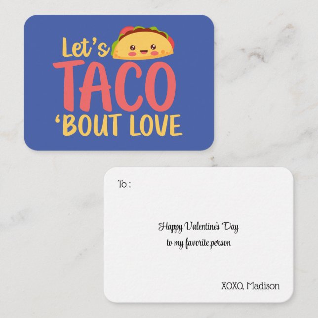 Let's Taco About Love Funny Cute Valentine's Day Note Card (Front/Back)