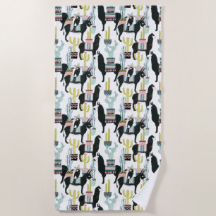 Let's Taco About Love Llama & Donkey Pattern Beach Towel