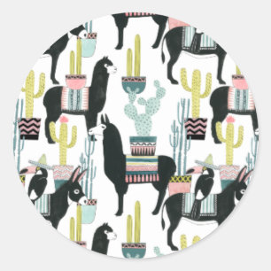Let's Taco About Love   Llama & Donkey Pattern Classic Round Sticker