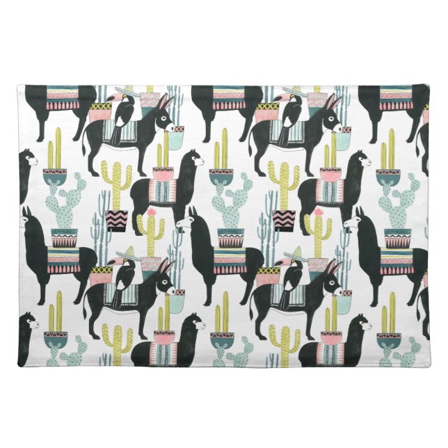Let's Taco About Love | Llama & Donkey Pattern Cloth Placemat (Front)