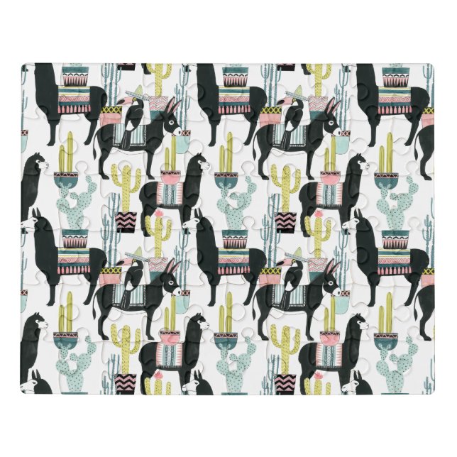 Let's Taco About Love | Llama & Donkey Pattern Jigsaw Puzzle (Puzzle Horizontal)