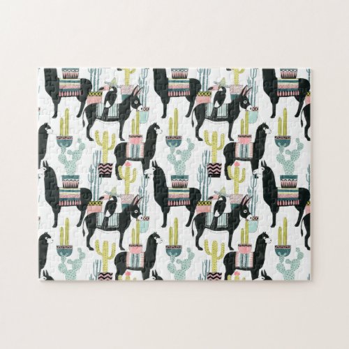 Lets Taco About Love  Llama  Donkey Pattern Jigsaw Puzzle