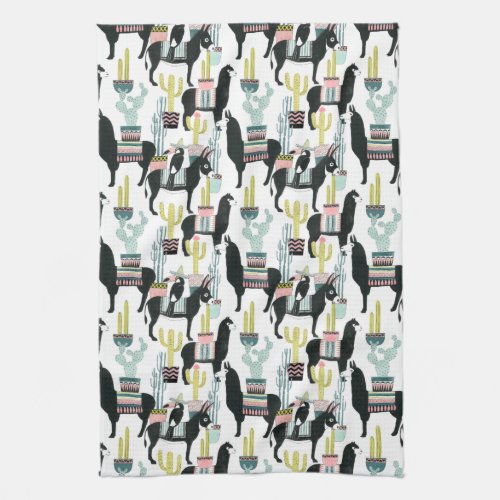 Lets Taco About Love  Llama  Donkey Pattern Kitchen Towel