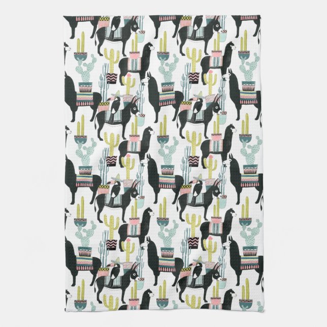 Let's Taco About Love | Llama & Donkey Pattern Kitchen Towel (Vertical)