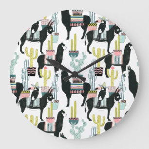 Let's Taco About Love Llama & Donkey Pattern Large Clock