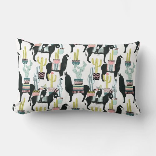 Lets Taco About Love  Llama  Donkey Pattern Lumbar Pillow