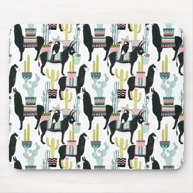 Let's Taco About Love | Llama & Donkey Pattern Mouse Pad (Front)