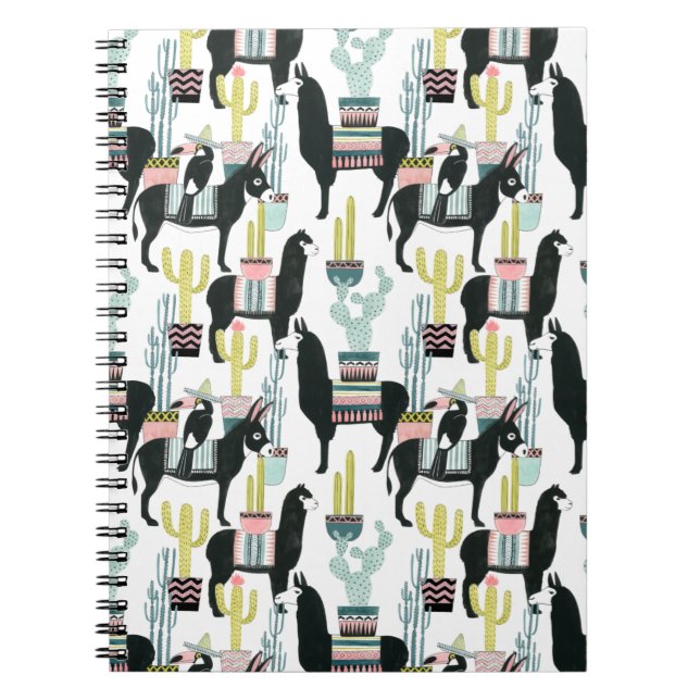 Let's Taco About Love | Llama & Donkey Pattern Notebook (Front)