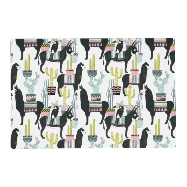 Let's Taco About Love | Llama & Donkey Pattern Placemat (Front)