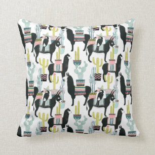 Let's Taco About Love Llama & Donkey Pattern Throw Pillow