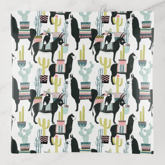 Let's Taco About Love | Llama & Donkey Pattern Trinket Tray (Front)