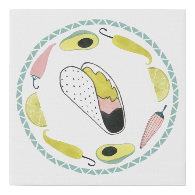 Let's Taco About Love | Taco Element Circle Faux Canvas Print (Front)