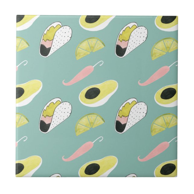 Let's Taco About Love | Taco Element Pattern Ceramic Tile (Front)