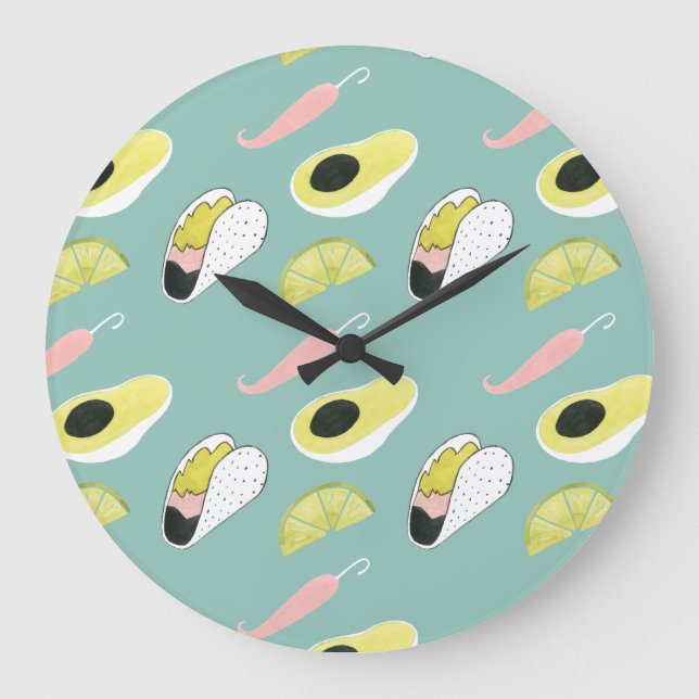 Let's Taco About Love | Taco Element Pattern Large Clock (Front)
