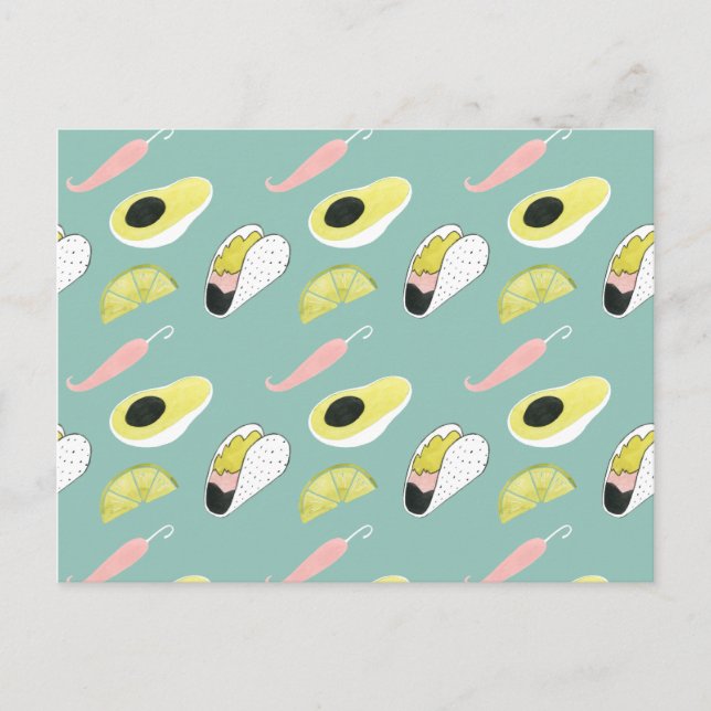 Let's Taco About Love | Taco Element Pattern Postcard (Front)