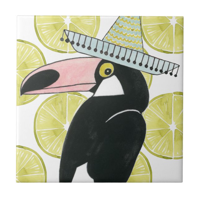 Let's Taco About Love | Toucan Sombrero Ceramic Tile (Front)