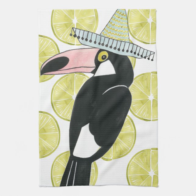 Let's Taco About Love | Toucan Sombrero Kitchen Towel (Vertical)