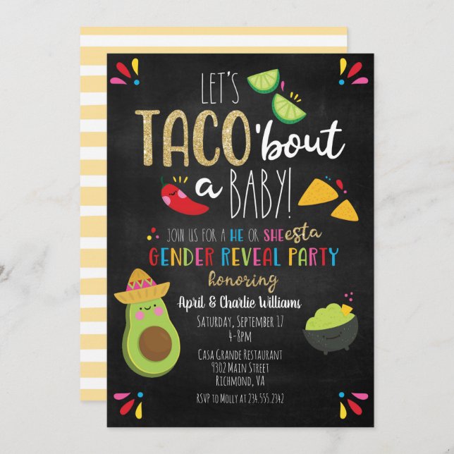 Let's Taco 'bout a Baby Fiesta Theme Gender Reveal Invitation (Front/Back)