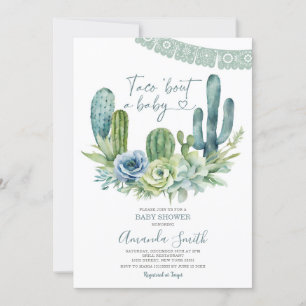 Let's Taco Bout A Baby Greenery Cactus Baby Shower Invitation