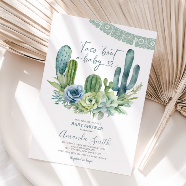 Let's Taco Bout A Baby Greenery Cactus Baby Shower Invitation (Creator Uploaded)