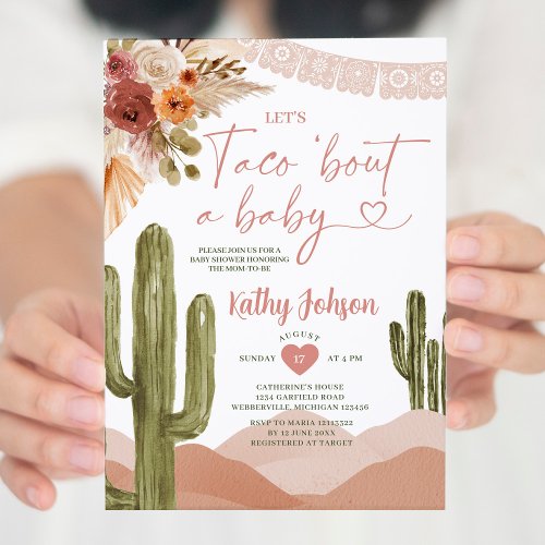 Lets Taco bout a Baby southwestern cactus desert Invitation